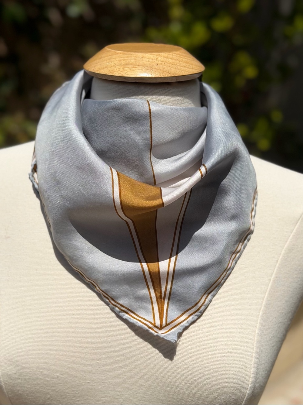 Elegant Two-Tone Silk Neck Scarf - Gray & Gold - Picture 2 of 5